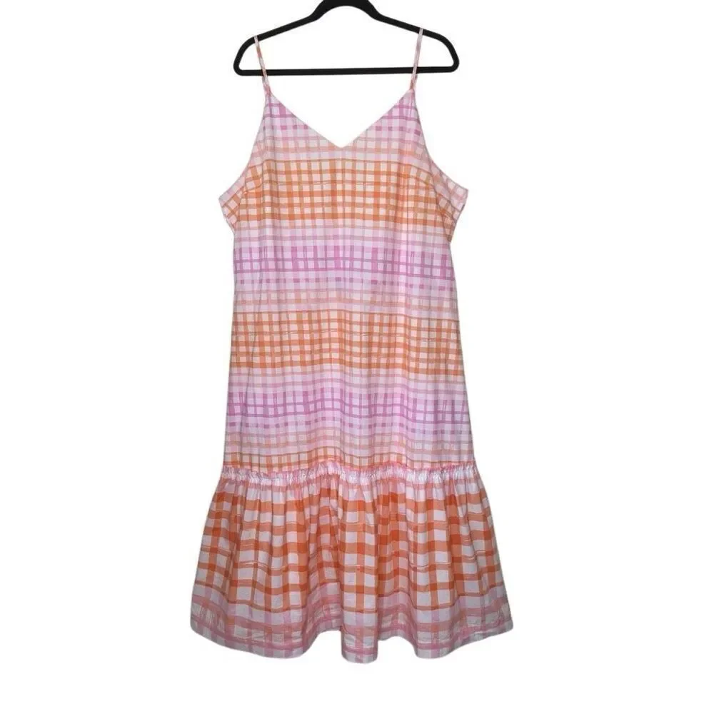 Scoop Bow Back Pastel Plaid Midi Dress Size 22 Soft Girl, Coastal